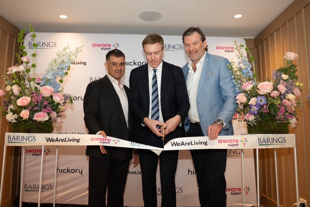 Pictured left to right: George Abraham (Managing Director, Hickory); Thomas Morrison (Senior Leader Investments, Aware Super), Warwick Dowler (Head of Residential, Barings Real Estate Australia) | BTR News Australia